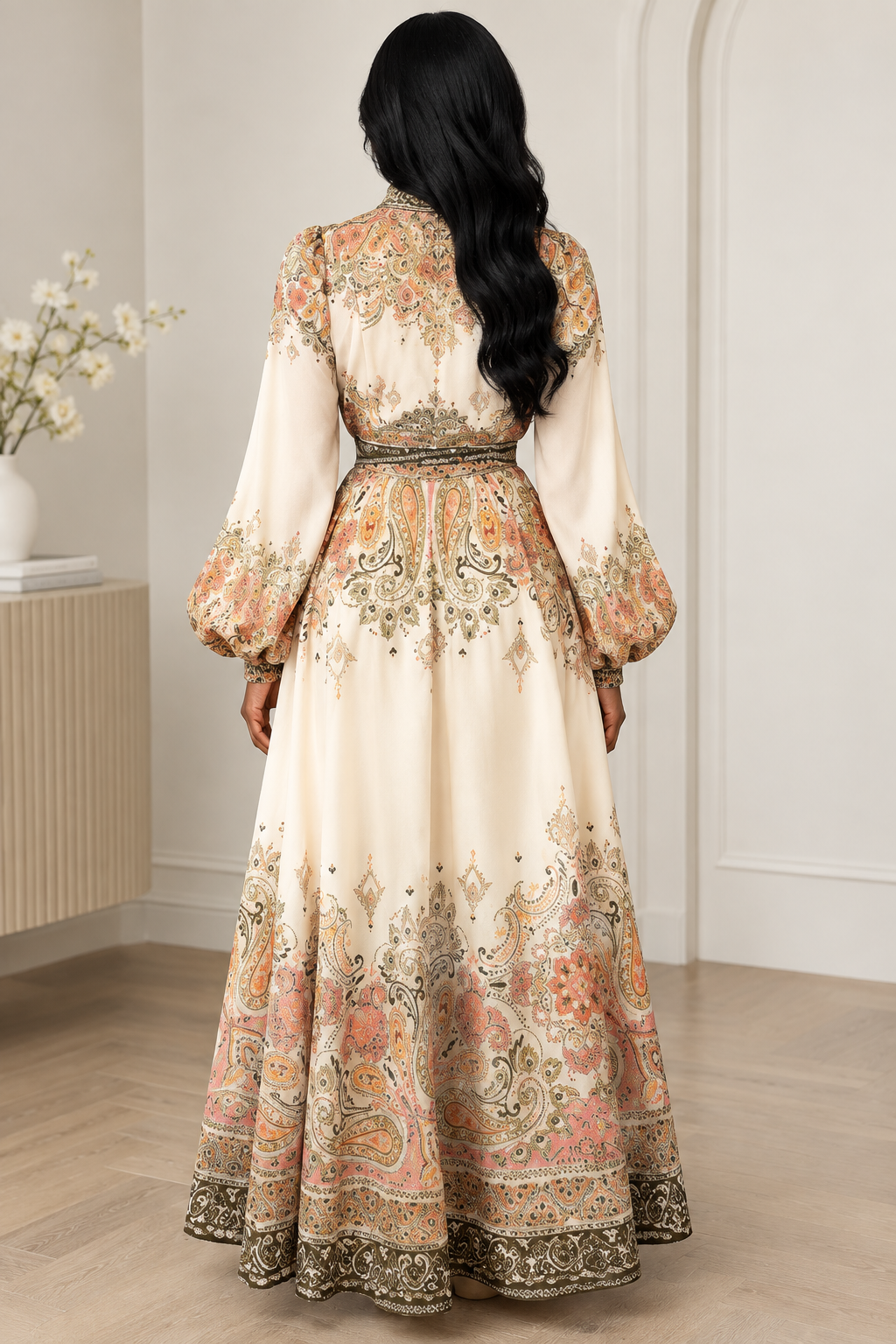 Elegant Chiffon Lantern-Sleeve Dress