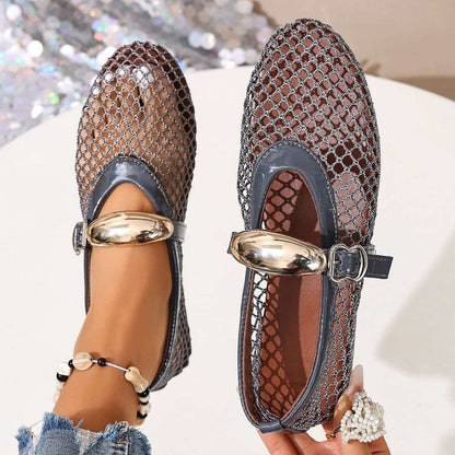Mesh Mary Jane Buckle Ballet Flats