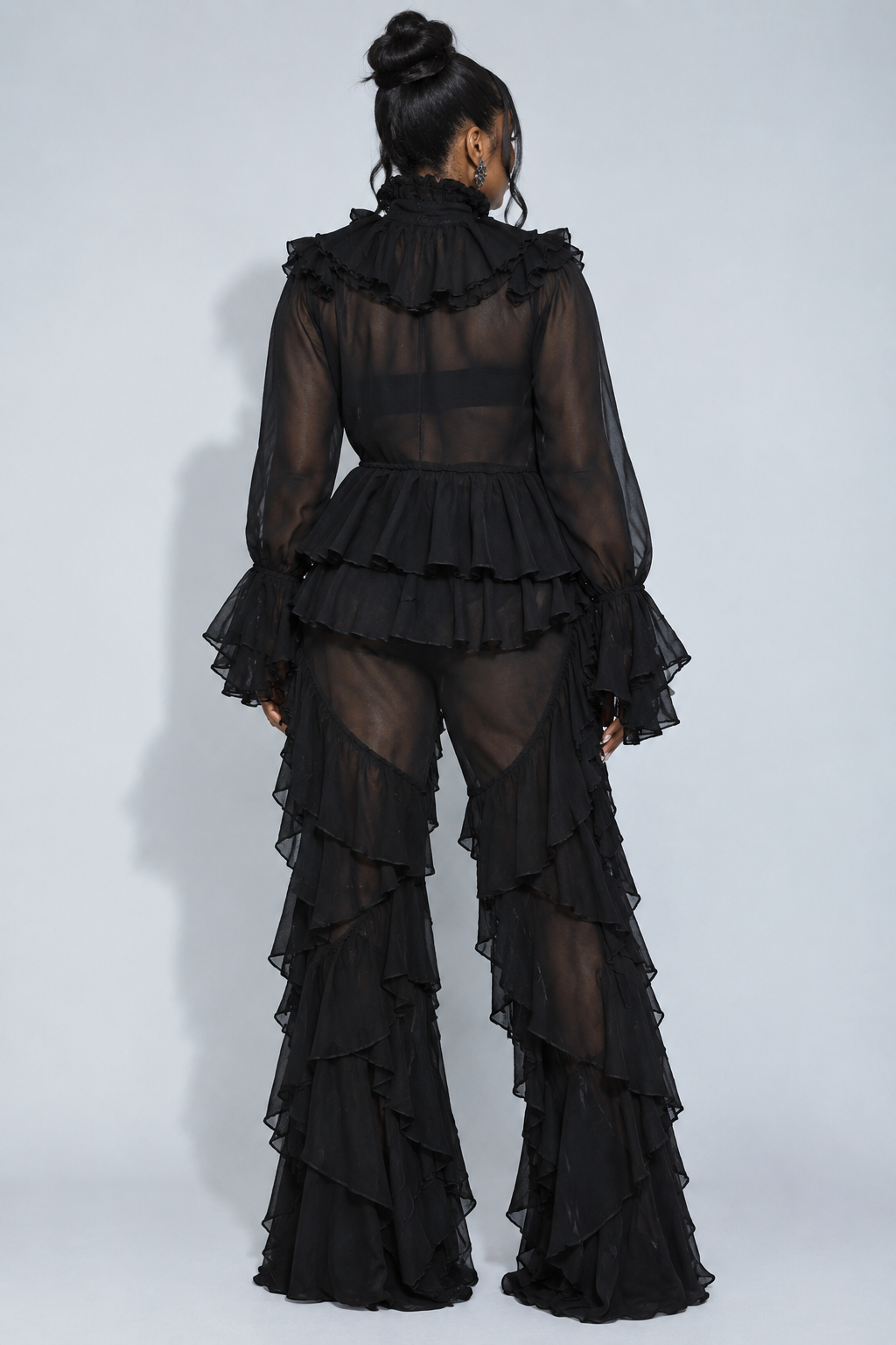 Tie-front Chiffon Ruffle Set