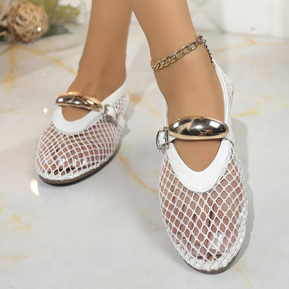 Mesh Mary Jane Buckle Ballet Flats