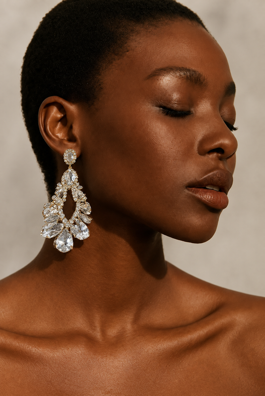 Rhinestone Teardrop Tassel Earrings