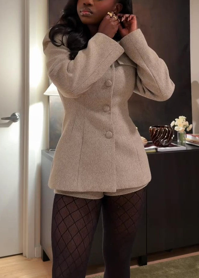 Round Neck Tailored Slim Waist Jacket
