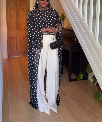 Polka‑Dot Sheer Maxi Kimono Cover‑Up
