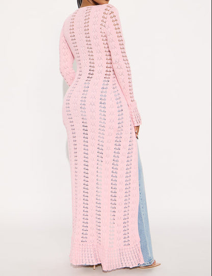 Hollow Out Crochet Knit Maxi Duster Cardigan