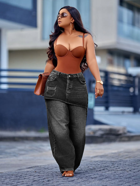 American Retro "Faux-Layered" Wide-Leg Jeans