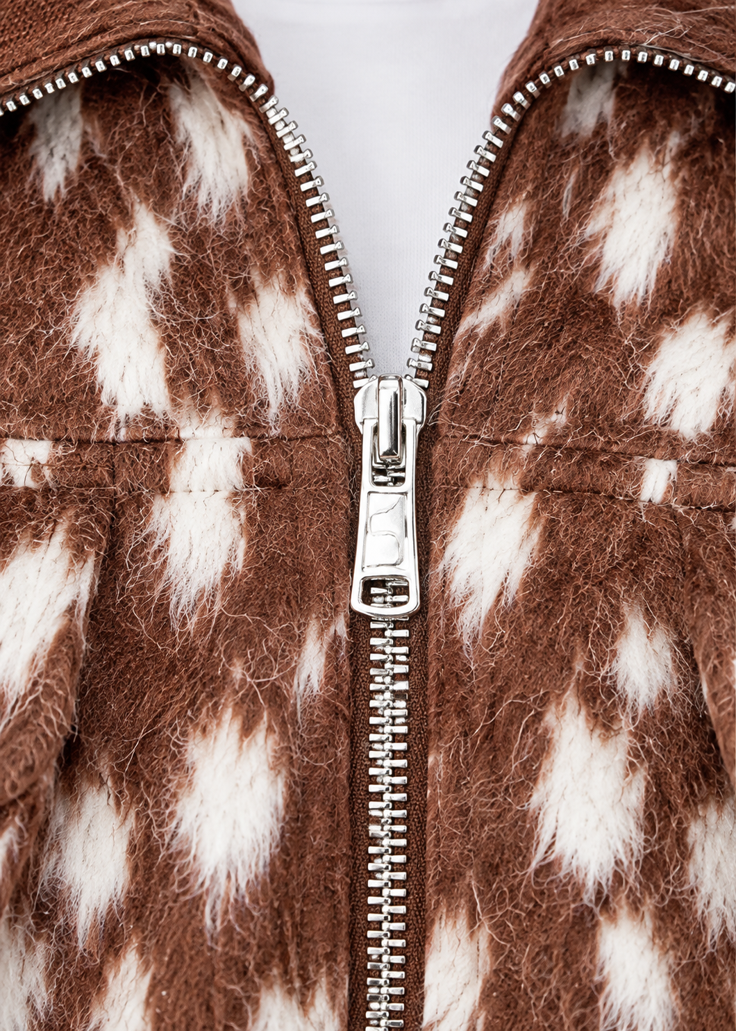 Fuzzy Printed Crop Zip Jacket