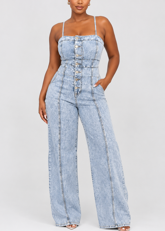 Women's Sling Denim Wide Leg Jumpsuit