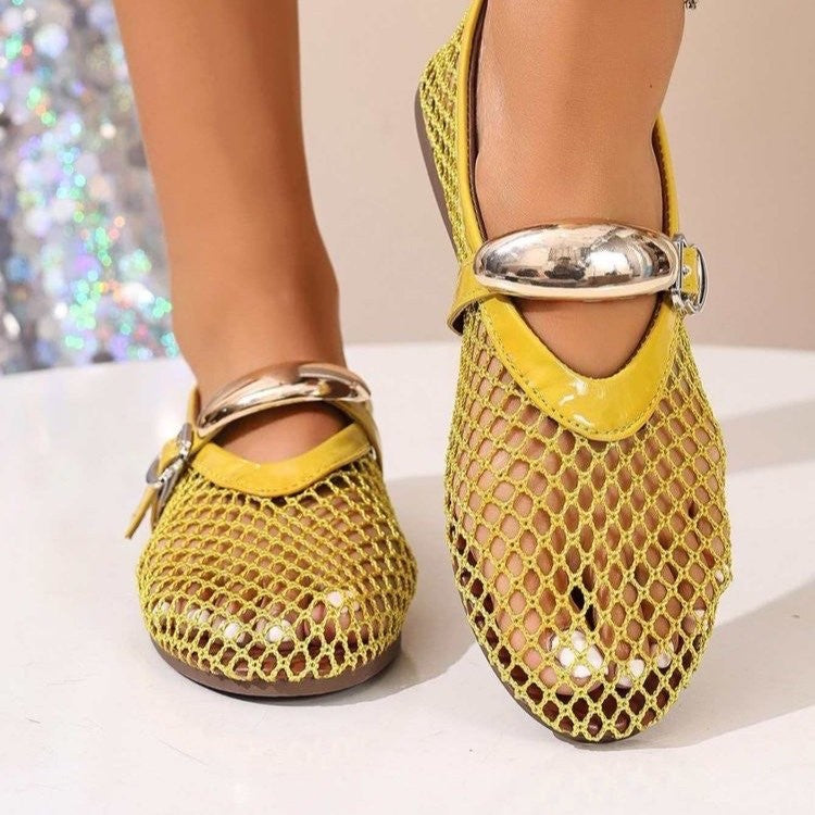 Mesh Mary Jane Buckle Ballet Flats