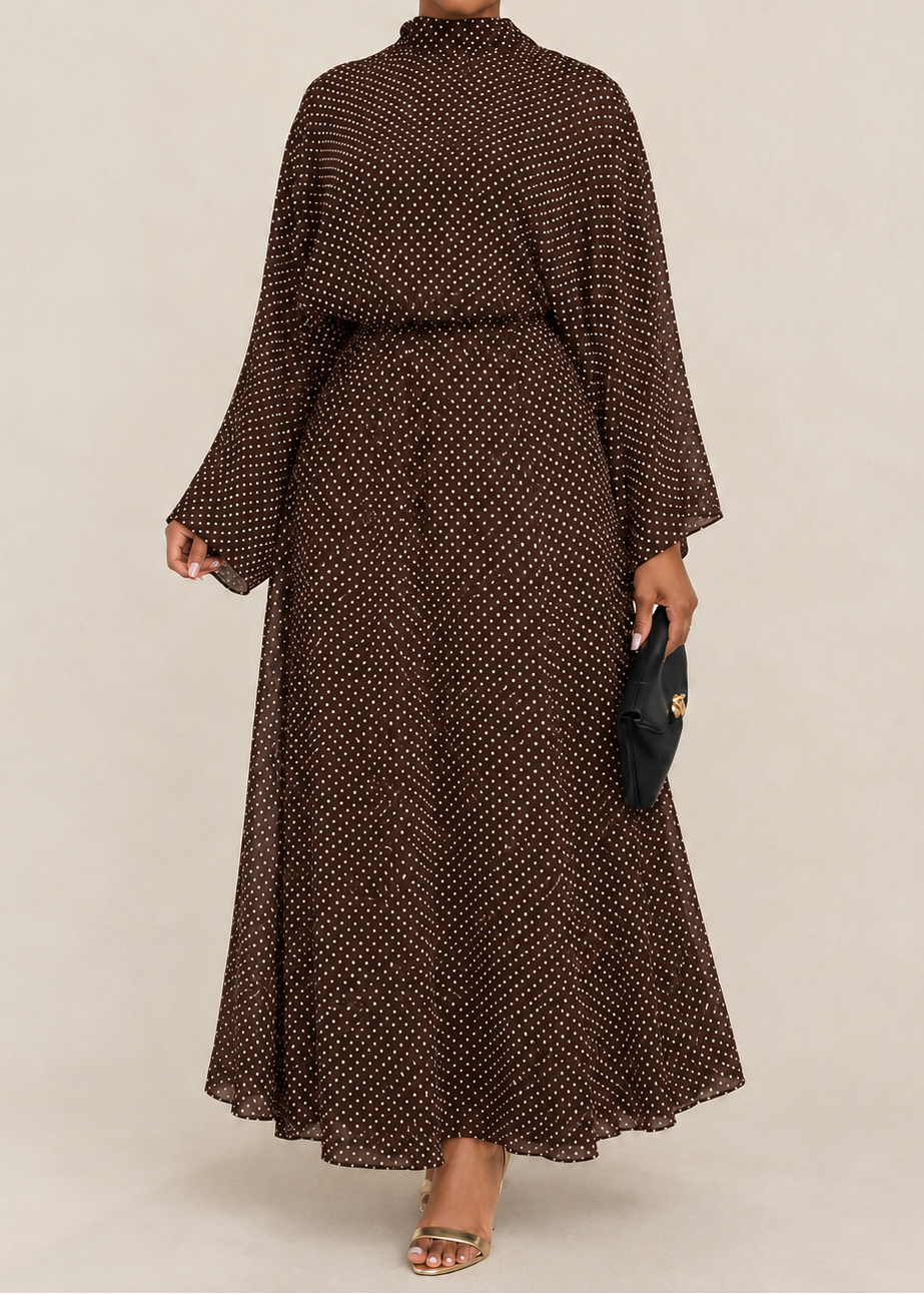 Stylish Polka-Dot Shirt with Bow Detail And Matching Long Skirt Set