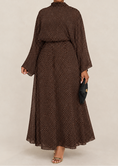 Stylish Polka-Dot Shirt with Bow Detail And Matching Long Skirt Set