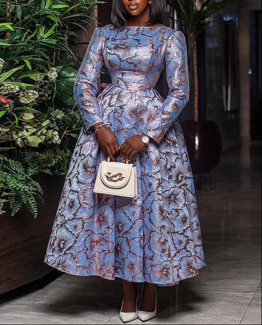 Elegant Long-Sleeve A-Line Pleated Dress