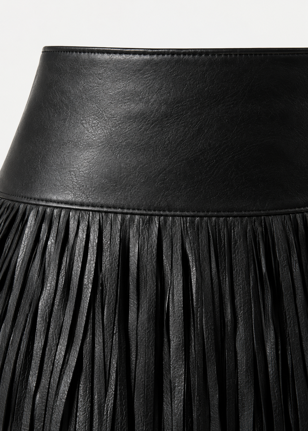 Black PU Leather Fringe Skirt