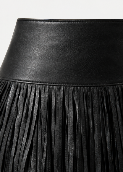 Black PU Leather Fringe Skirt