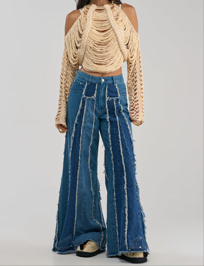 Braided Fringe Crochet Cold‑Shoulder Crop Top