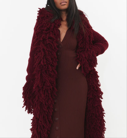 Shaggy Fuzzy Knit Open Front Long Cardigan