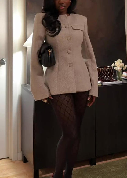 Round Neck Tailored Slim Waist Jacket
