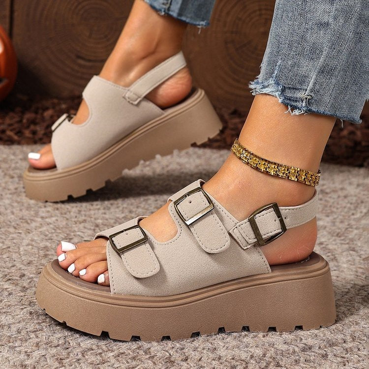 Women's Suede Buckle Platform Sandals