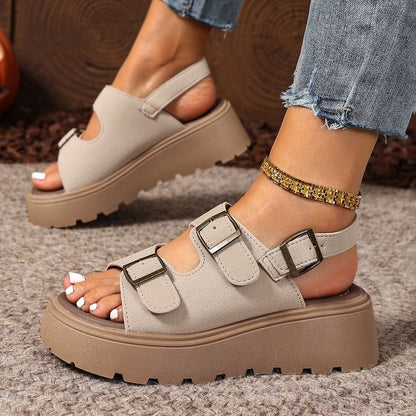 Women's Suede Buckle Platform Sandals
