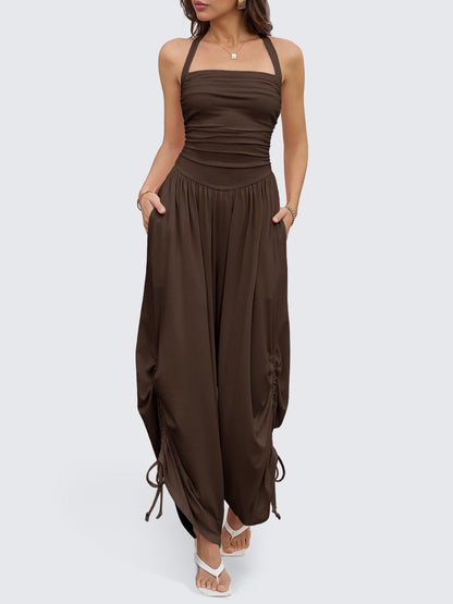 Halter Backless Barrel Wide Leg Jumpsuit
