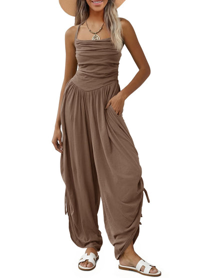 Halter Backless Barrel Wide Leg Jumpsuit