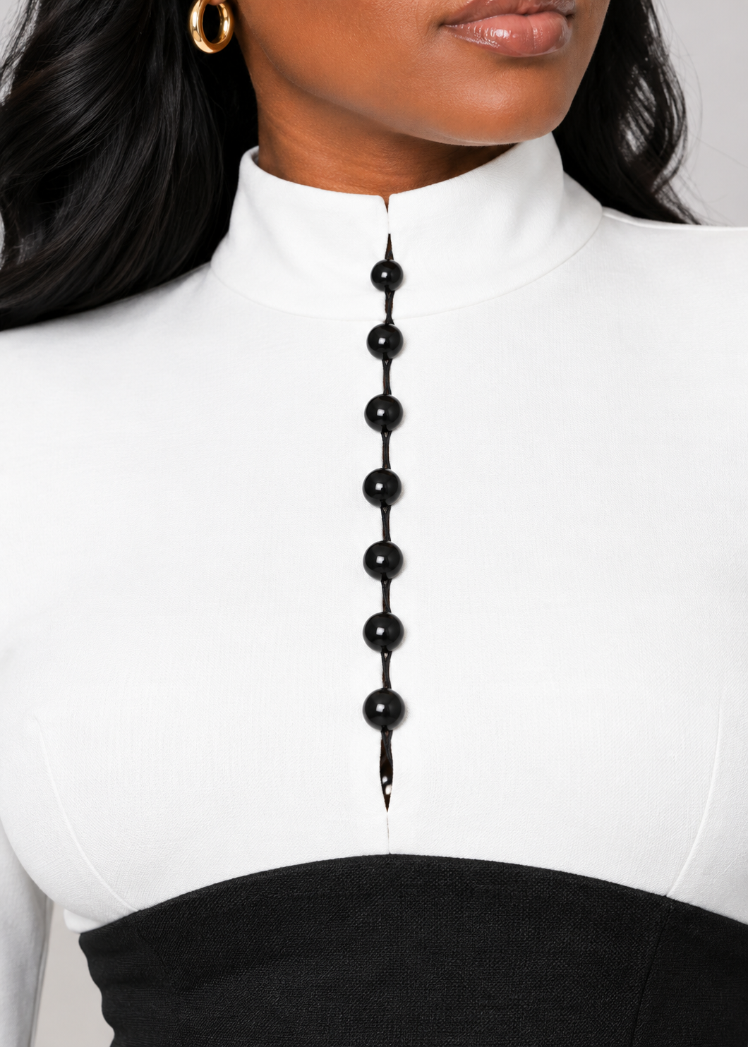 Color Block Button Bodycon Midi Dress