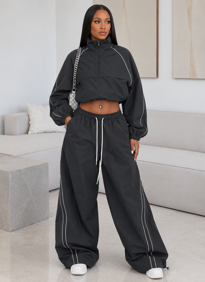 Color-block Striped Two-piece Sportswear Set