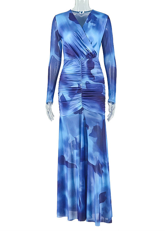 Elegant Printed Long-sleeve Bodycon Dress