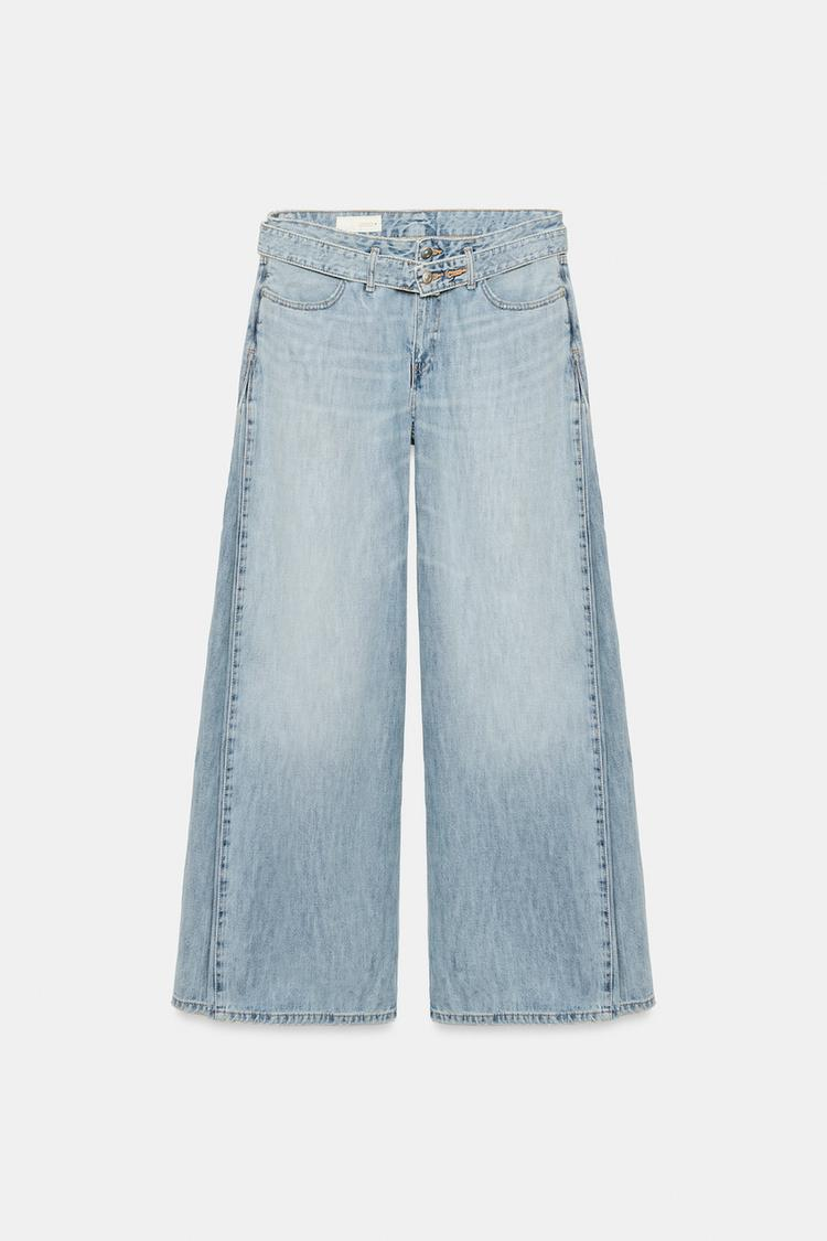 Fold‑Over Wrap Waist Wide‑Leg Jeans
