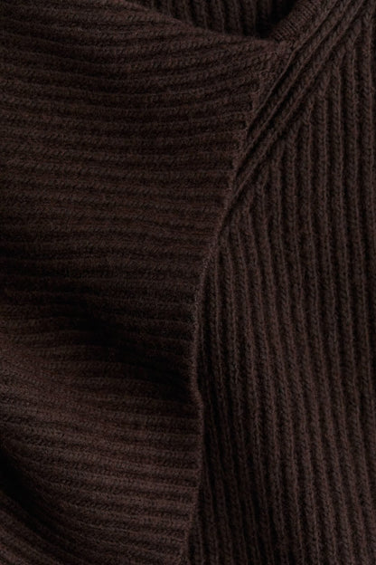 Knotted Cowl Neck Ribbed Knit Sweater