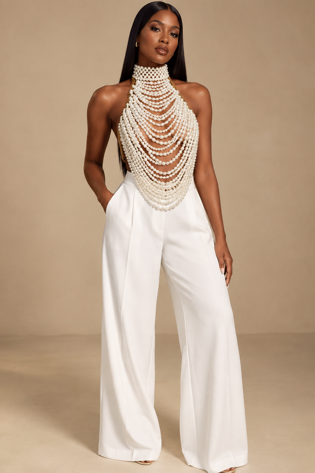 Handmade Pearl-embellished Strapless Top