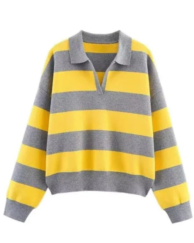Collared Striped Knit Top
