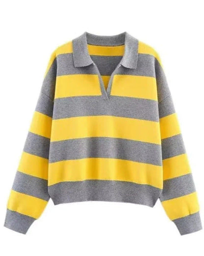 Collared Striped Knit Top