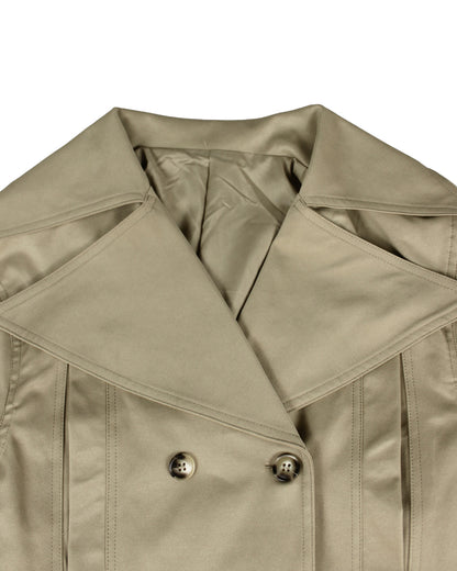 Lapel-collar Belted Cropped Trench Coat