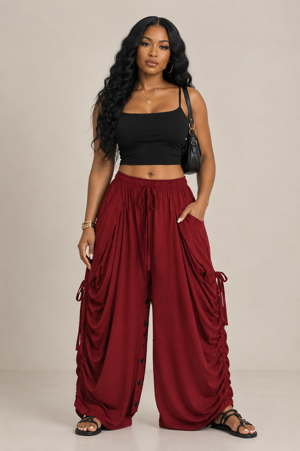 Women's Pleated Wide-Leg Harem Pants