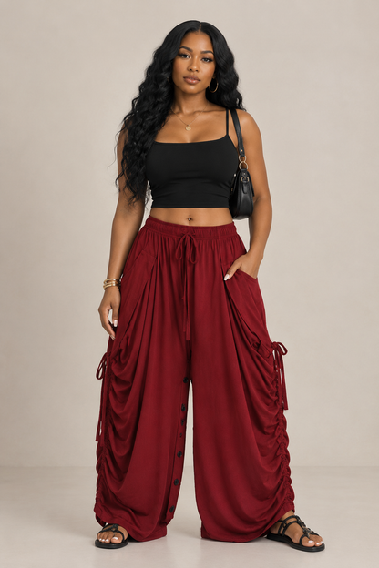 Women's Pleated Wide-Leg Harem Pants