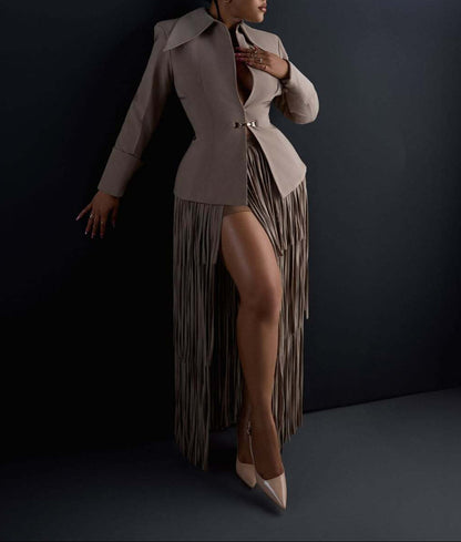 Autumn 2026 New Arrival: Two-Piece Set with Long Tasseled Skirt