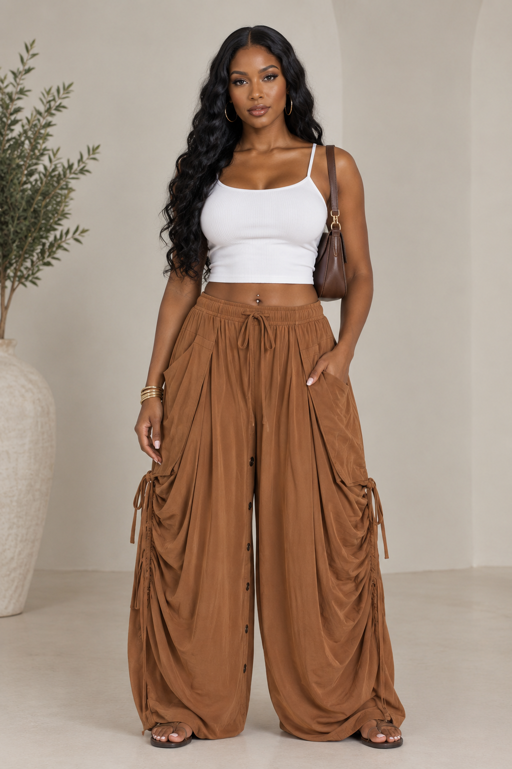 Women's Pleated Wide-Leg Harem Pants
