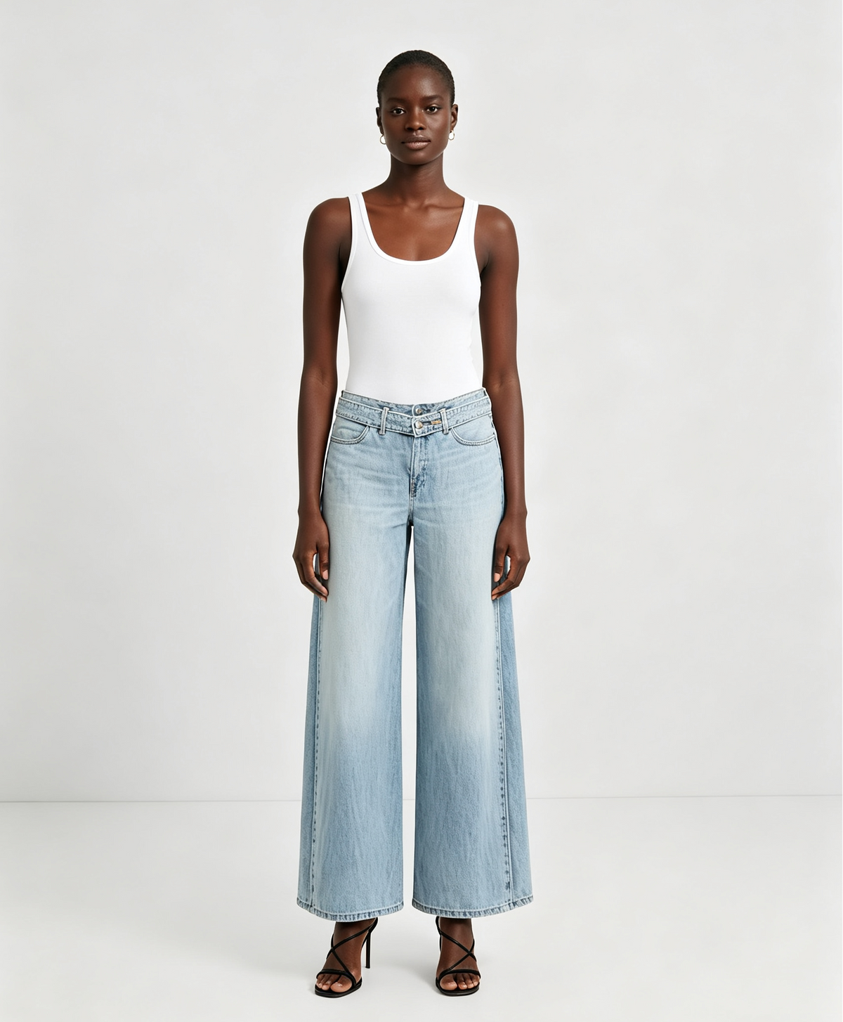Fold‑Over Wrap Waist Wide‑Leg Jeans