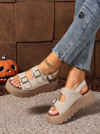 Women's Suede Buckle Platform Sandals