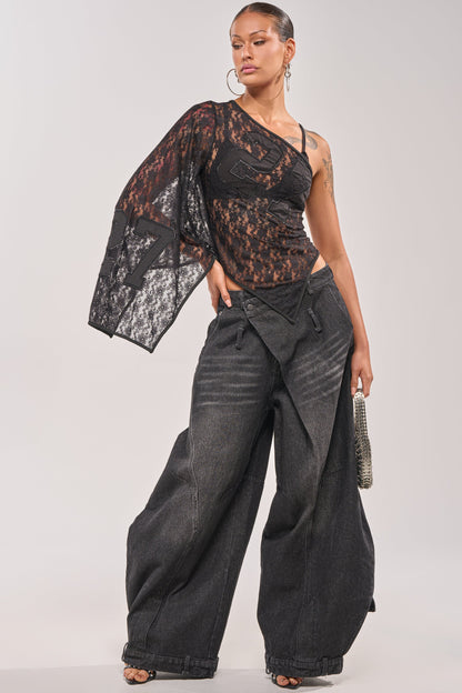 Retro Pleated Washed Curved Jeans
