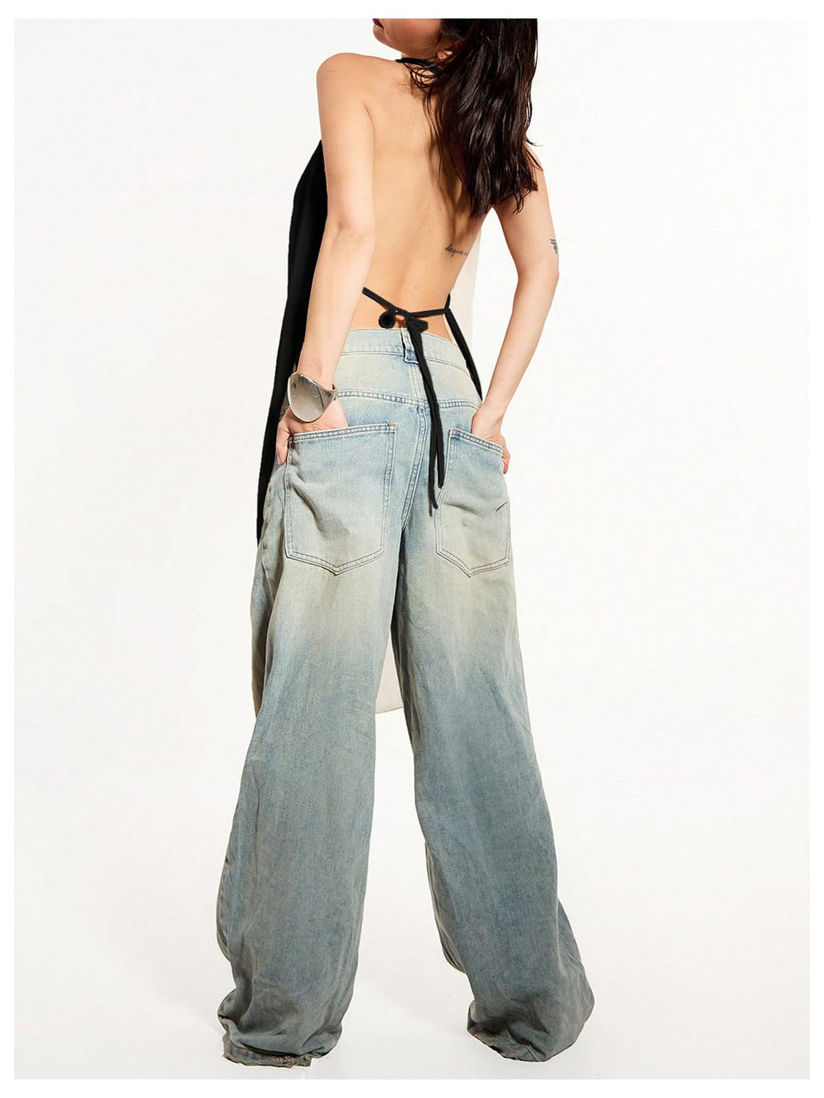 Backless Draped Halter Asymmetrical Top