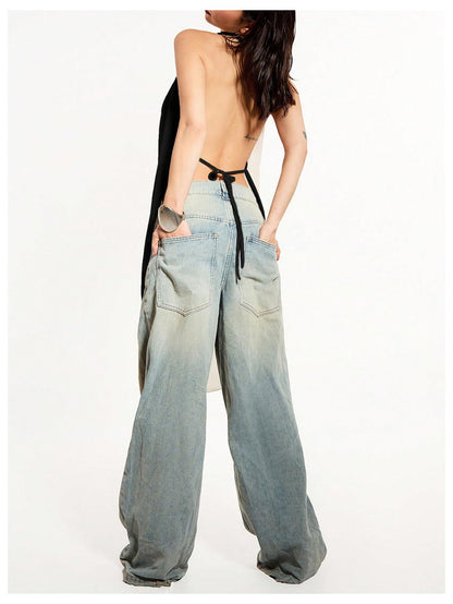 Backless Draped Halter Asymmetrical Top