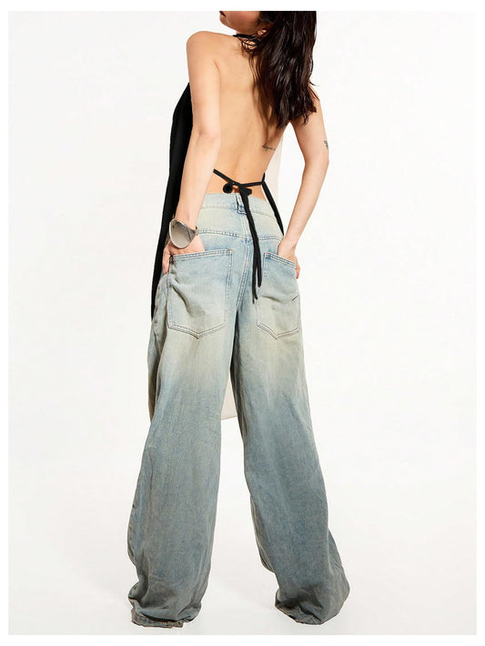 Backless Draped Halter Asymmetrical Top