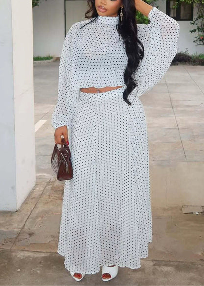Long-sleeved Polka Dot Maxi Dress Two-piece Set