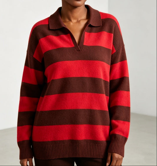 Collared Striped Knit Top