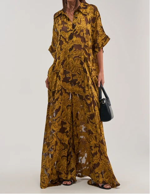 Oversized Sheer Floral Maxi Shirt Dress