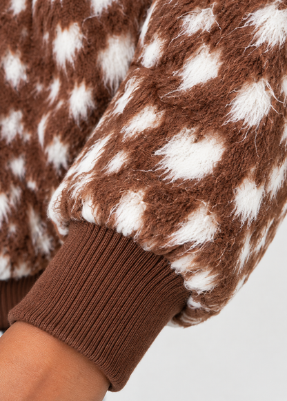Fuzzy Printed Crop Zip Jacket