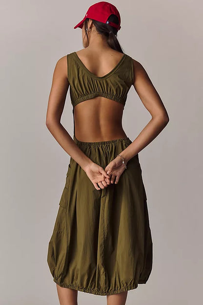Bubble-Hem Midi Dress