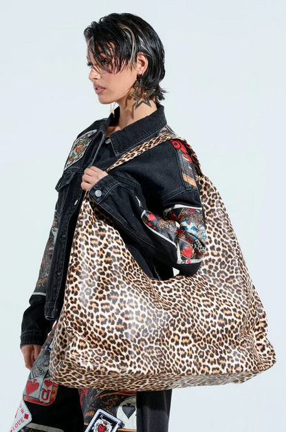 Oversized Leopard Print Hobo Tote Bag