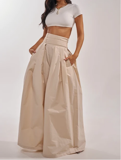 High Waist Pleated Wide Leg Flowy Pants